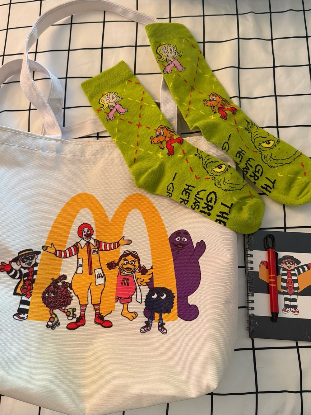 McDonald’s collectable items brand new bag, socks, notebook